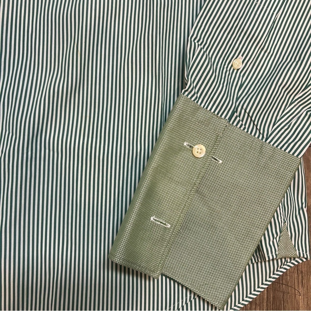 Banana Republic Casual Pinstripes Fitted White Green Button Shirt Cotton 16 - Picture 7 of 12